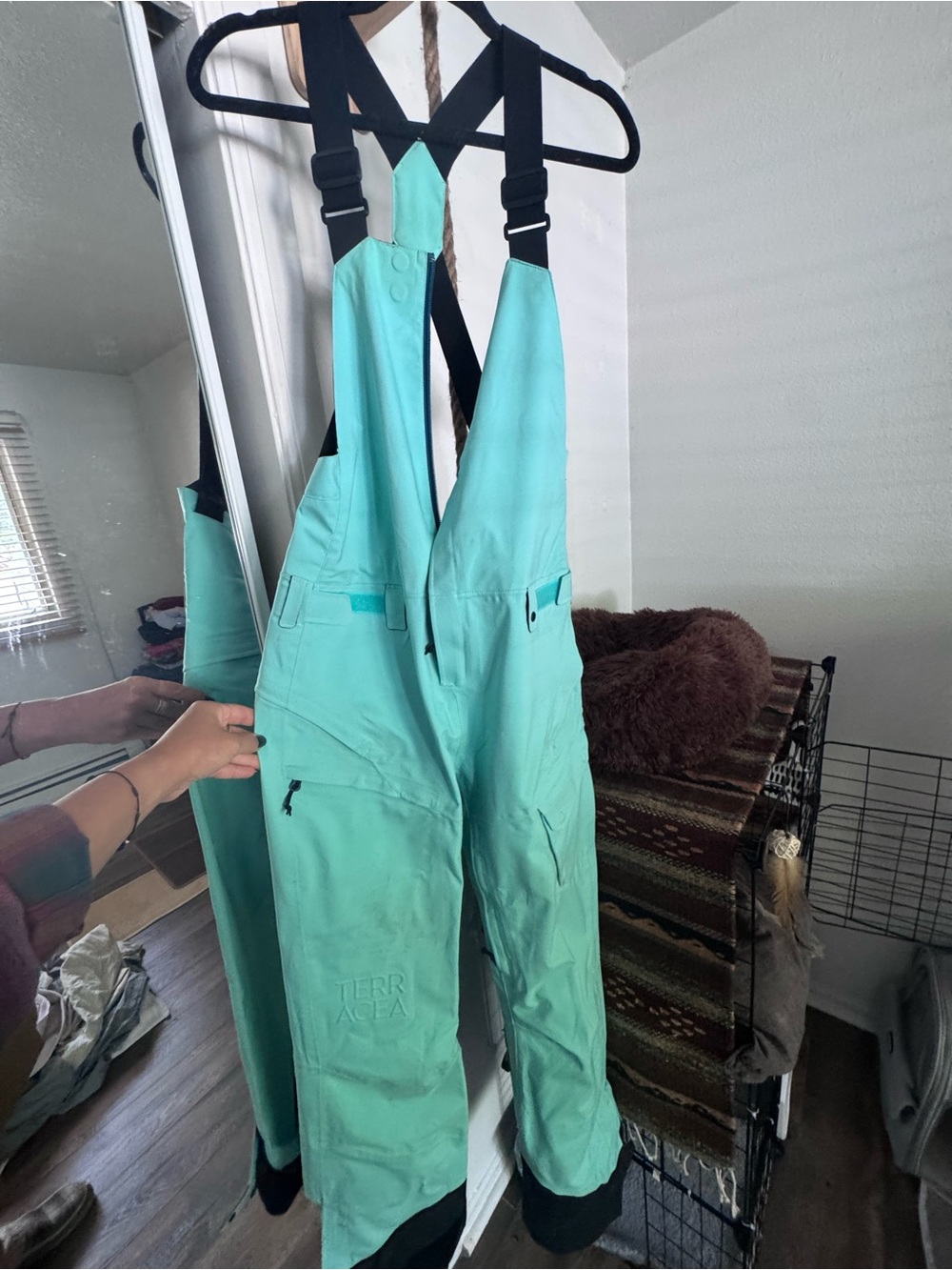 Teal/ Torquoise Snow Bib Overalls with Black Strap Accents